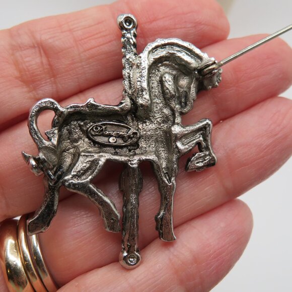 Danecraft Carousel Horse Vintage Silver Tone Rhinestone Accent - Picture 6 of 9